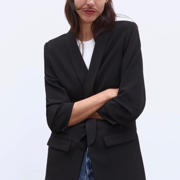 NWT Zara Black Crepe Oversized Boyfriend Blazer - Picture 4 of 12